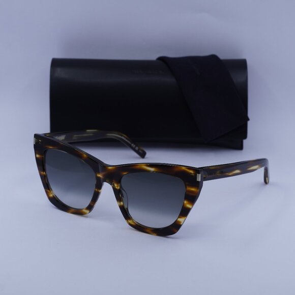 Saint Laurent SL214 KATE 024 Cat Eye Sunglasses - Striped Havana/Grey - Picture 1 of 11